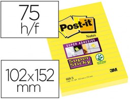 Bloc de 270 notas adhesivas quita y pon Post-it Super Sticky rayadas 102x152mm. amarillo ultra